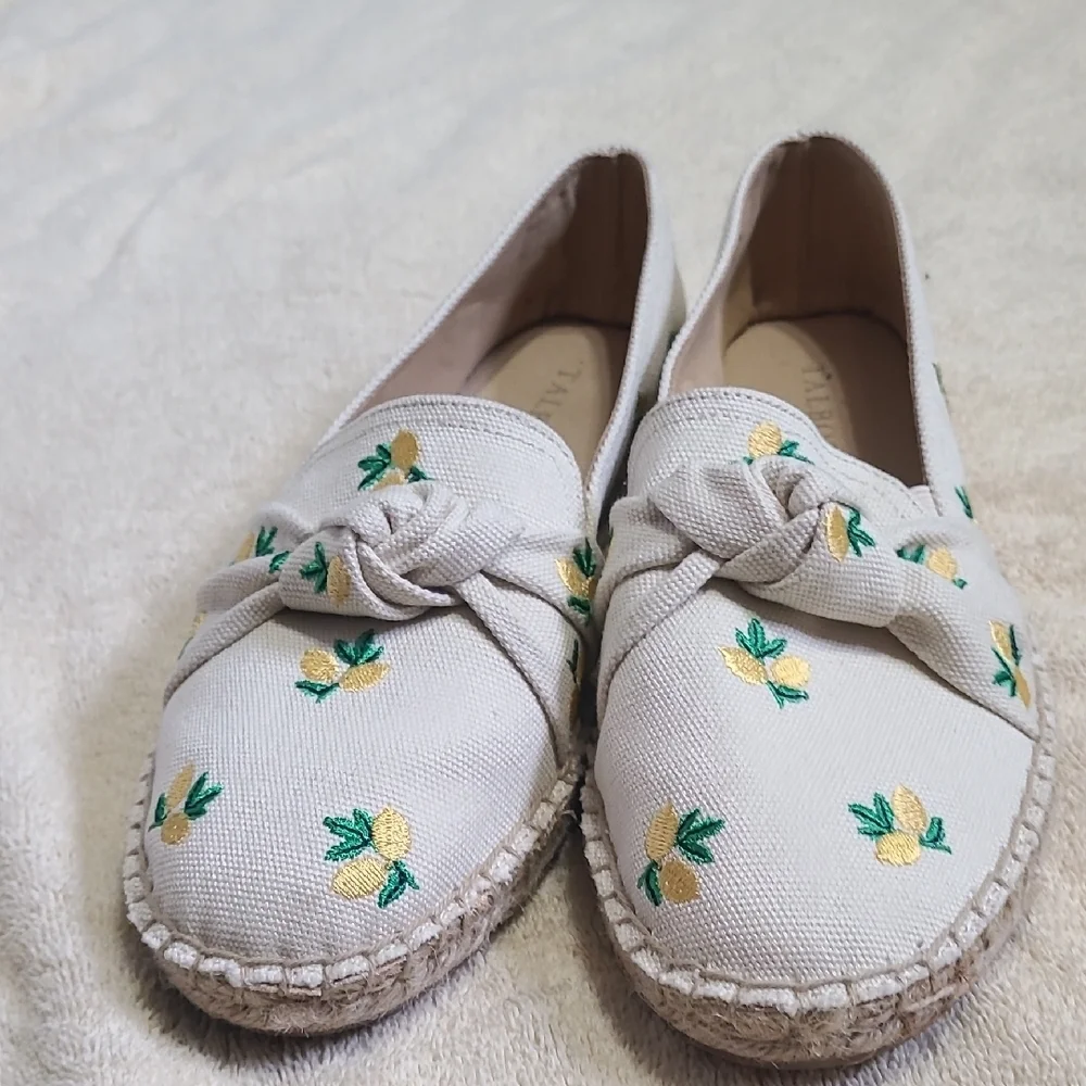 Talbots Lemon Embroidered Espadrille Flats Izzy Lemon Knotted Canvas Espadrilles